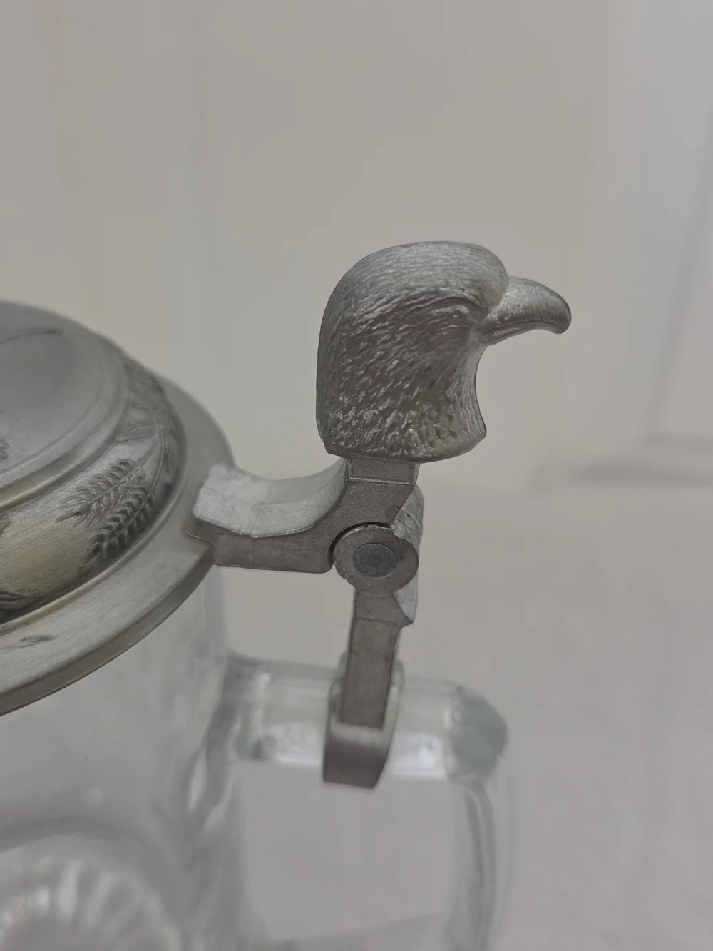 Glass Beer Stein with Metal Eagle-Handled Lid - Pewter-Tone